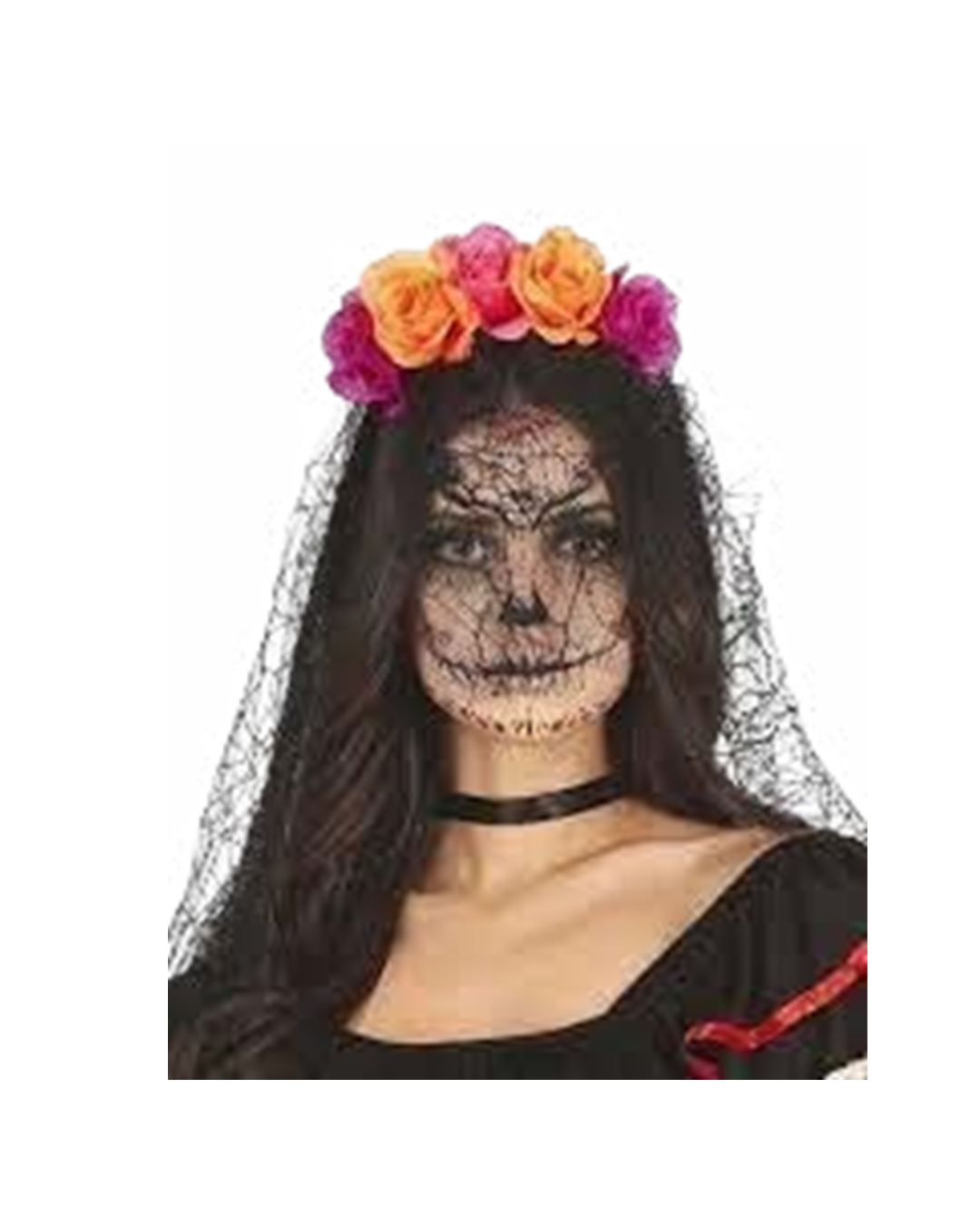 Velo Negro Con Flores De Catrina